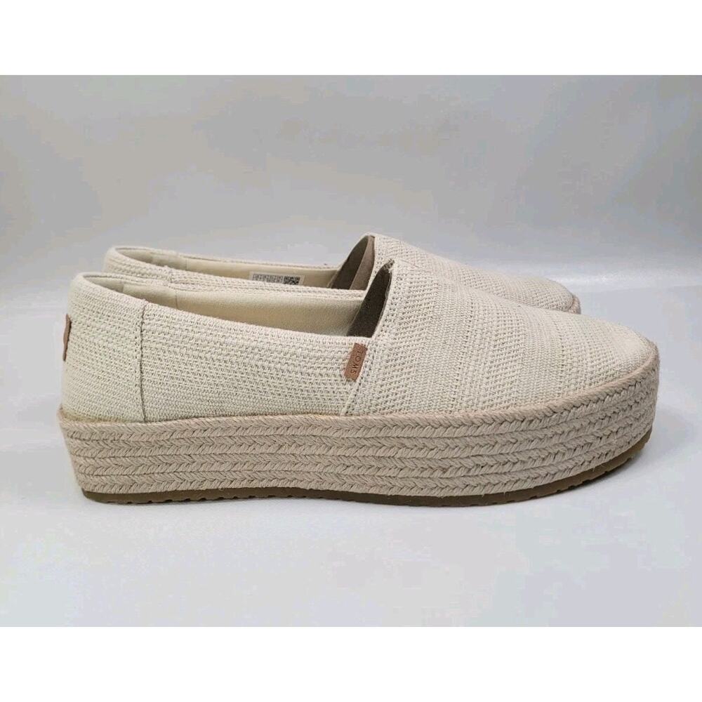 Women’s Tom’s Valencia Platform Espadrille Natural Undyed Metallic Linen Sz 11